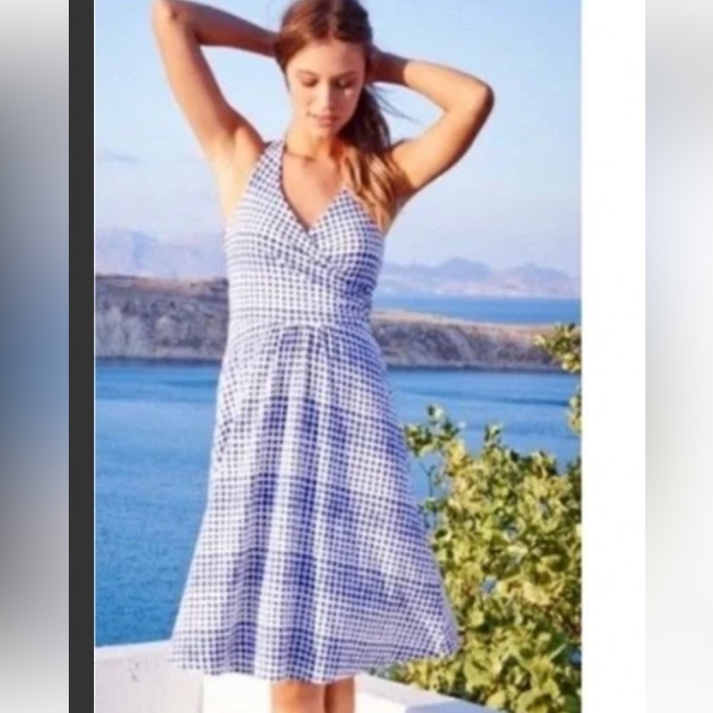Boden St Lucia Retro-Inspired Blue/ White Jersey Knit Midi Halter Sundress Sz 4